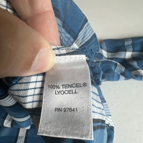 J. Jill Atlantic Plaid Tunic Top size XS Petites Hi-lo Button Back blue - Picture 13 of 15